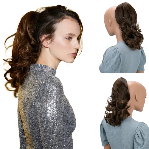 Vista 10 de PRETTYSHOP - Extensión de cabello rizado voluminoso, cola de caballo de 14 pulgadas con clip, resistente al calor