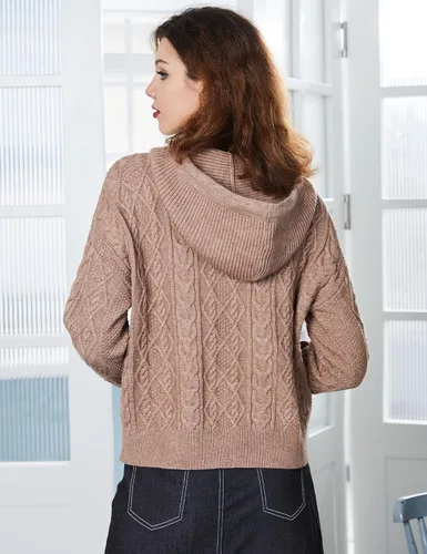 Vista 5 de SDEER - Sudadera con capucha para mujer, de punto acanalado, manga larga, con cordón