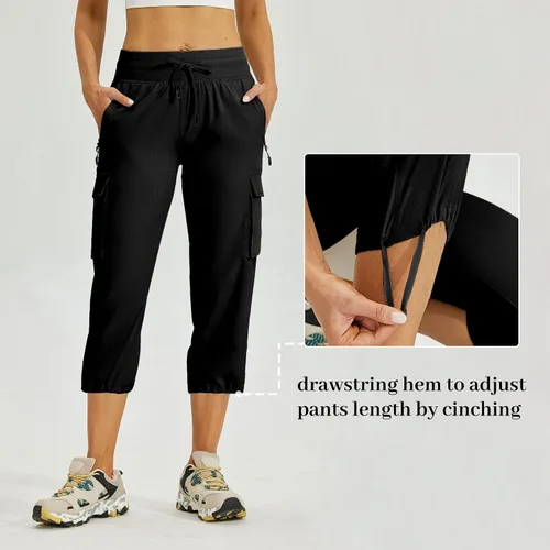 Vista 4 de Willit Pantalones de golf tipo cargo para mujer, con bolsillos, de secado rápido, ligeros, casuales para exteriores
