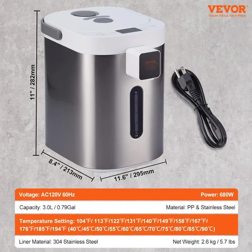Vista 24 de VEVOR Dispensador de agua caliente, caldera y calentador de agua ajustable de 4 temperaturas, calentador de agua de encimera de acero inoxidable
