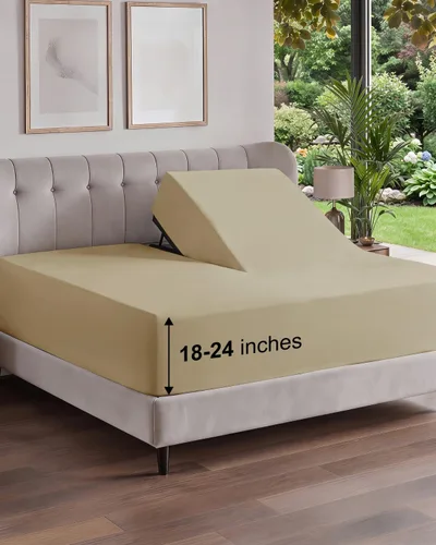 Vista 73 de Sábana bajera ajustable extra profunda Twin XL – Sábana bajera individual de lujo de hotel solamente – Se adapta fácilmente a colchones de 18 a 24