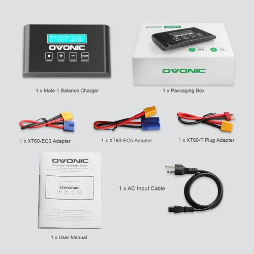 Vista 6 de OVONIC Mate1 100W 10A Smart RC Balance Charger XT60, compatible con 2S-6S LiPo/Life/LiHv, 4-18S NiMH (versión mejorada, sin tabla de equilibrio)