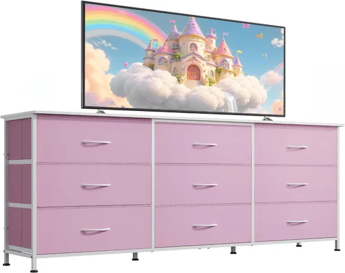 Vista 26 de WLIVE Soporte de TV para TV de 55 pulgadas, cómoda de 9 cajones para A-Rosa