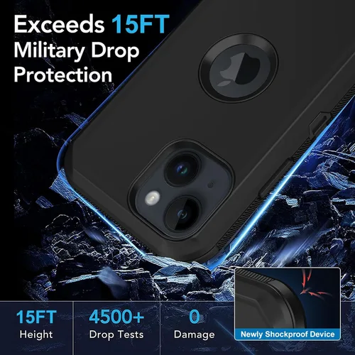 Vista 5 de Funda para iPhone 14 Plus, con 2 protectores de pantalla a prueba de golpes, protección de grado militar, marco resistente y a prueba de caídas