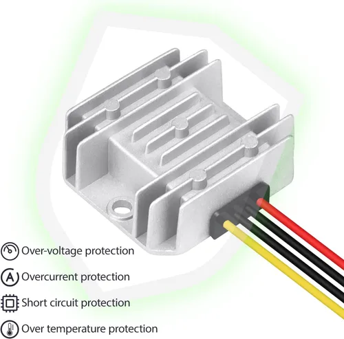 Vista 5 de LeMotech Convertidor DC 12/24V a 5V, 5A 25W, convertidor reductor de voltaje, regulador de voltaje, transformador impermeable IP68 para carro