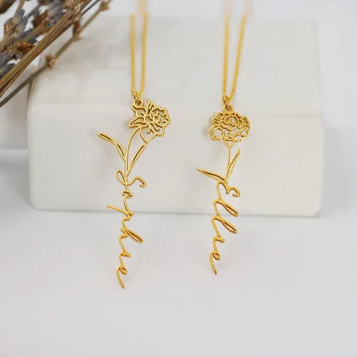 Vista 13 de TRANGEL Custom Birth Flower Name Necklace Personalized 18K Gold Plated Birth Month Flower Necklace Dainty Floral Pendant Jewelry Mothers Birthday