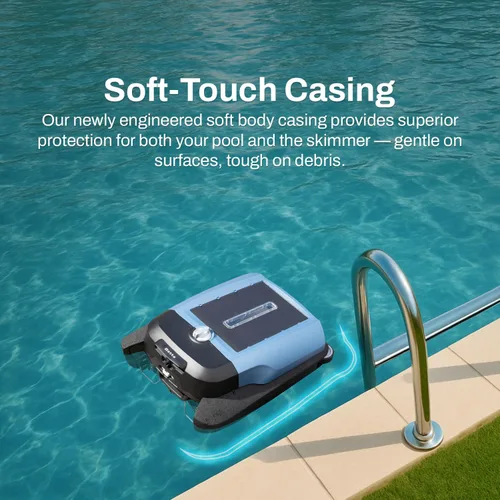 Vista 7 de Betta Skimmer robótico flexible para piscinas con energía solar, inalámbrico con modos de limpieza duales, protección de piscina suave al tacto.