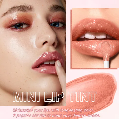 Vista 10 de 6 piezas de set de aceite de brillo de labios, aceite de brillo de labios hidratante mini, set de lipoil de brillo de labios para mujeres, niñas