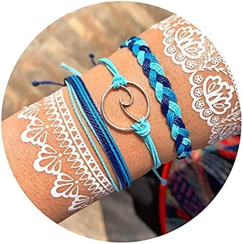 Vista 2 de Pulsera envolvente de cuero turquesa, pulseras de cuentas en capas para mujer, pulseras de plumas multicapa, pulsera bohemia occidental para mujer