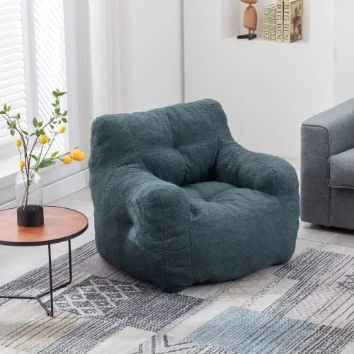 Vista 13 de anwickjeff Sillones puf, puf de relleno suave copetudo con relleno, sofá perezoso esponjoso, tumbona imperial gigante para dormitorio, sala de estar