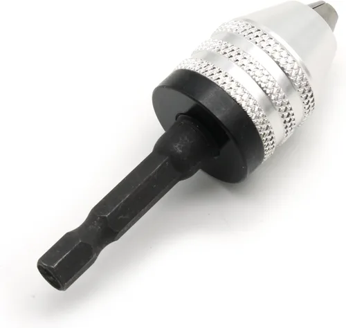 Vista 3 de TMAX Adaptador de mandril sin llave de plata vástago hexagonal de 1/4 pulgadas a broca convencional o microtamaño 1/32 pulgadas a 1/4 pulgadas