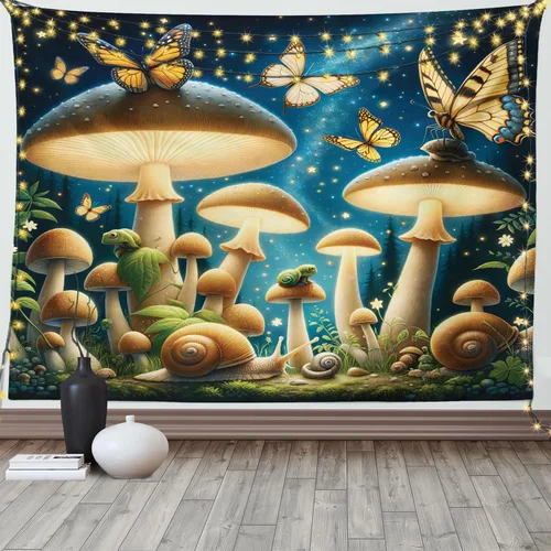 Vista 189 de Ambesonne Tapiz hippie, abrazo de hongos de ensueño y árbol de la vida místico y mandal verde, decoración de tela para colgar en la pared