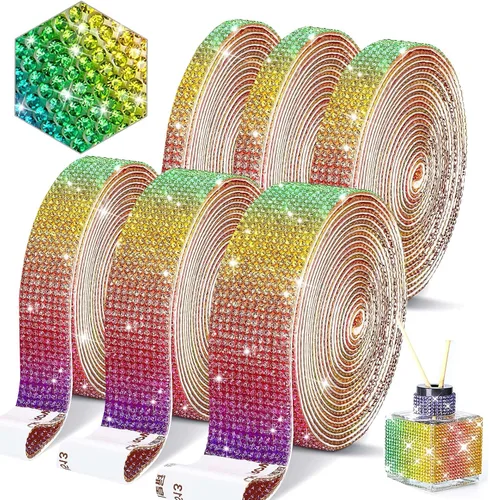 Vista 8 de 6 rollos de cinta de diamantes de imitación autoadhesiva con diamantes de imitación de 0.079 pulgadas (0.079 in) para manualidades, decoración de AB