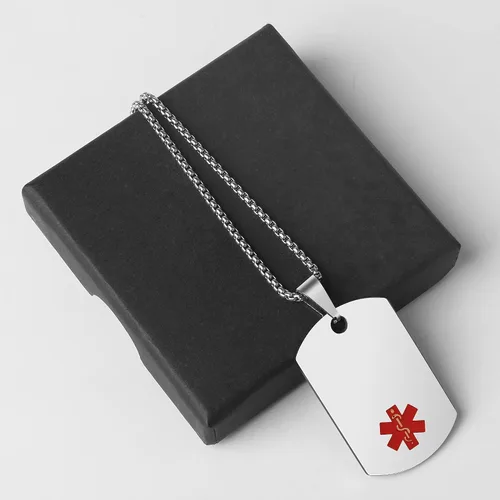 Vista 5 de Collar de alerta médica, etiqueta grabada con láser, grabado personalizado, etiqueta de identificación de acero inoxidable, colgante para hombres