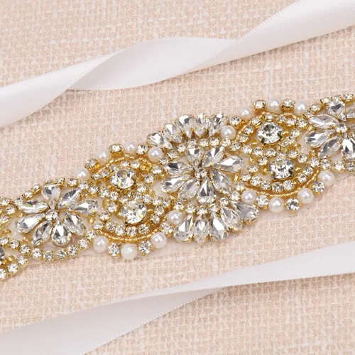 Vista 6 de Cinturón de boda con diamantes de imitación de cristal transparente para mujer para vestidos de novia