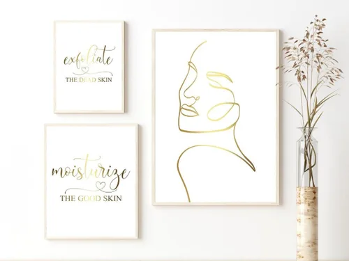 Vista 7 de NATVVA 3 piezas de impresiones artísticas de pared con texto en inglés "Invest In Your Body Get Sculpted", pósteres dorados para esculpir el cuerpo