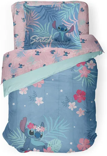 Vista 5 de Disney Lilo & Stitch Paradise Dream - Juego de edredón y funda de almohada tamaño twin, ropa de cama reversible súper suave para niños, microfibra