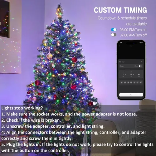 Vista 5 de BrizLabs Luces de Navidad inteligentes, 262 pies, 800 luces LED que cambian de color con aplicación/control de voz, luces blancas cálidas