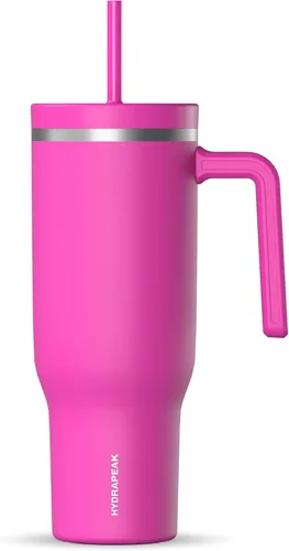 Vista 17 de Hydrapeak Voyager Vaso de 40 oz con Asa y Tapa con Pajita Botella de Agua Reutilizable de Acero Inoxidable Taza de Viaje Compatible con Portavasos