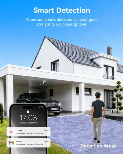 Vista 3 de Sistema de cámara de seguridad inalámbrica con monitor de 10 pulgadas, 2 cámaras WiFi domo de 3 MP para exteriores, NVR de vigilancia de 10 canales