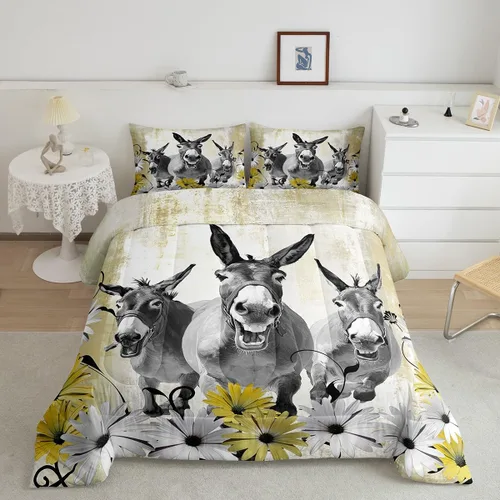 Vista 17 de Erosebridal Juego de edredón con estampado de vaca de las Highland, juego de ropa de cama de granja occidental verde azulado, decoración rústica