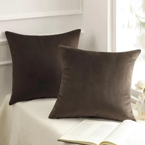 Vista 33 de Phantoscope Paquete de 2 fundas de almohada decorativas de terciopelo suave y cuadrado para sofá, color beige, 18 x 18 pulgadas, 17.7 x 17.7 in