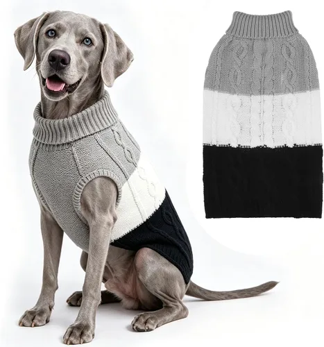 Vista 14 de EXPAWLORER Suéter para perro con agujero para correa, suéteres de otoño para perros pequeños para niñas y niños, ropa clásica de punto de cuello