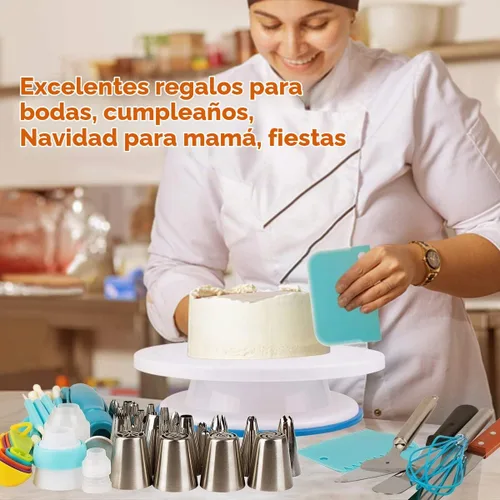 Vista 7 de Kit de 207 piezas de suministros de decoración de pasteles para principiantes, tocadiscos de tartas, más de 100 bolsas de tuberías, puntas