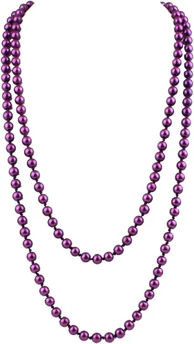Vista 12 de modernas perlas de imitación de vidrio de lujo para mujer, collar de perlas largo hecho a mano para fiestas de 55" Negro