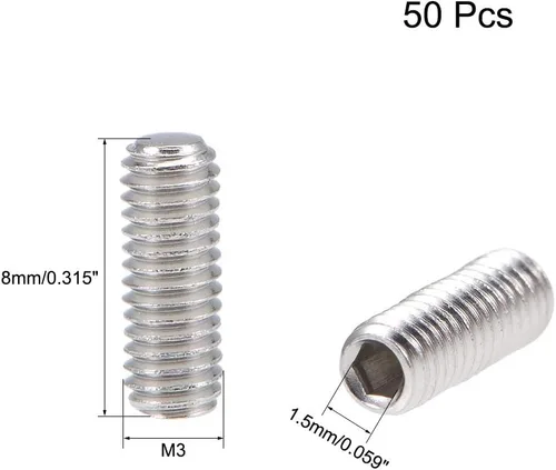 Vista 2 de uxcell 50 Uds M3x8mm interno Hex Socket Set Tornillos Grub Punta plana 304 Tornillo de acero inoxidable