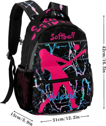 Vista 7 de Mochila unisex con nombre personalizado para jugadores de sóftbol para niños, personal de oficina diario, Personalizado 1, Mochilas Daypack