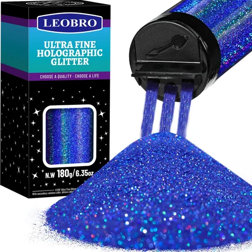 Vista 23 de Leobro - Brillantina plateada, 180g/6.35oz de brillo fino holográfico para resina, manualidades, vasos, uñas, cuerpo, diamante holográfico plateado