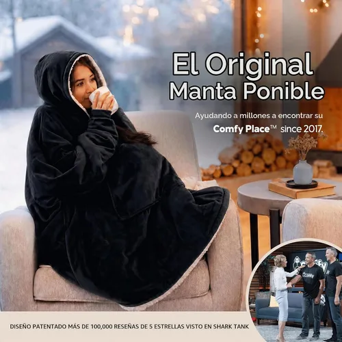 Vista 2 de THE COMFY Original - Manta de forro polar de microfibra con forro sherpa, diseño de gran tamaño con capucha y bolsillo de Shark Tank