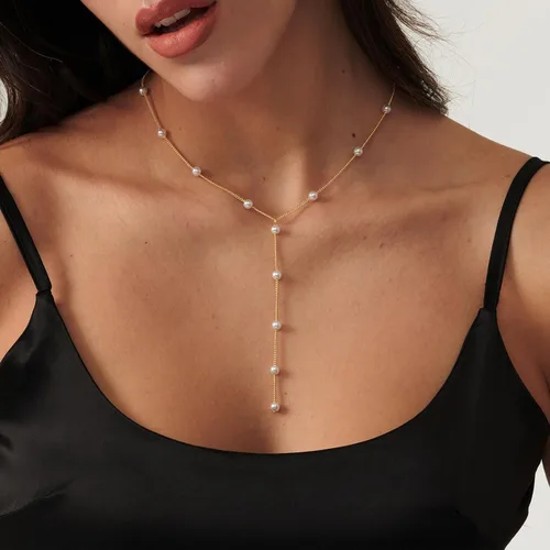 Vista 3 de VRIUA Pearl Necklaces for Women - 14k Gold Plated Dainty Pearl Necklace Simple Gold Pearl Necklace Everyday Minimalist Necklaces for Women