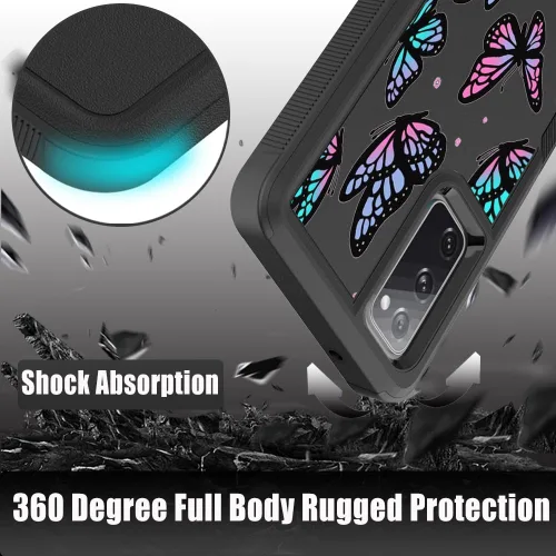 Vista 5 de Funda para teléfono Galaxy S20 FE 5G, funda de mariposa para Samsung Galaxy S20fe, funda resistente para Samsung S20 FE 5G/4G, funda protectora