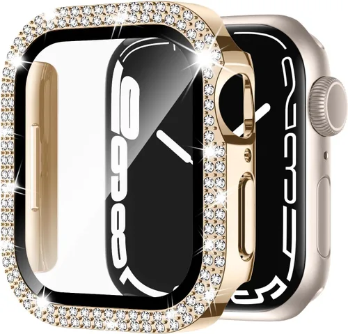 Vista 10 de Adepoy Funda para Apple Watch de 38 mm Serie 3/2/1 con protector de pantalla de vidrio templado, doble Bling Case Crystal Diamonds Bumper Total Hard