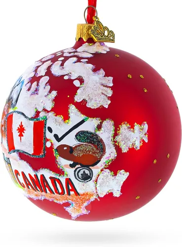 Vista 2 de Viaje a Canadá bola de cristal adorno de Navidad 4 pulgadas