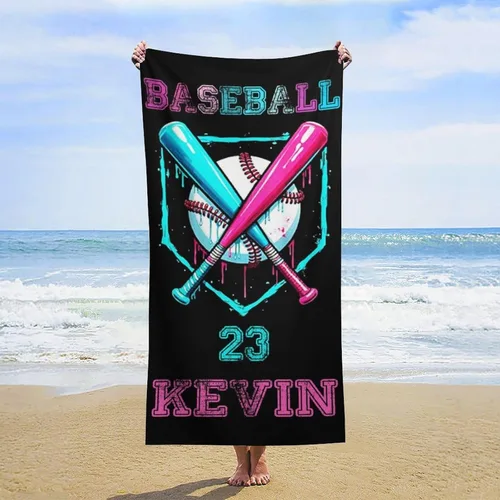 Vista 10 de Toalla de playa de béisbol personalizada con nombre, divertidas toallas de playa personalizadas de 67 memes para niños, toallas número seis siete