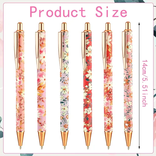 Vista 2 de TIESOME 6 piezas de bolígrafos de bola de arte floral, bolígrafo retráctil de 1.0 mm de moda, bolígrafo negro personalizado, adecuado para mujeres