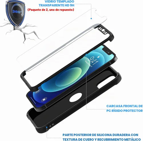 Vista 5 de ORETECH Funda para iPhone 12 con 2 piezas de protector de pantalla de vidrio templado, 2 en 1, TPU suave antiarañazos, parte trasera de Negro