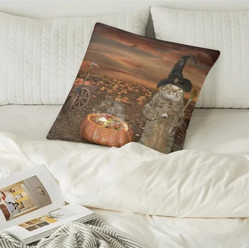 Vista 3 de POPCUSTOMS Fundas de almohada personalizadas de Halloween con fotos impresas de dos lados, fundas de almohada personalizadas, regalos para sofá