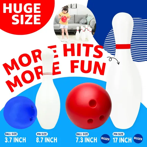 Vista 2 de Grip Kids Juego de bolos enorme de 17 pulgadas con bolsa de almacenamiento, 6 pines gigantes, juego de patio trasero para exteriores e interiores