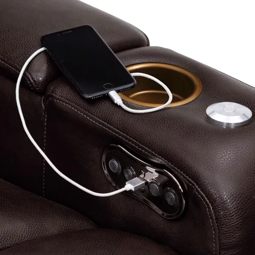 Vista 9 de Seatcraft Octavius - Sofá marrón con asiento de cine en casa con mesa