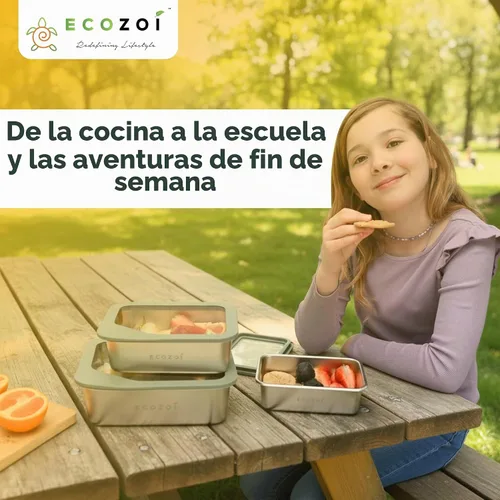 Vista 8 de ecozoi Lonchera de acero inoxidable, juego de 3 piezas con tapas de vidrio, recipientes de preparación de comidas aptos para lavavajillas, 75 onzas