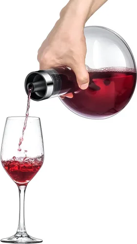 Vista 4 de Decantador de vino de circulación de 50 onzas con tapa, decantador aireador de cristal soplado a mano 100%, decantador de vino tinto superior
