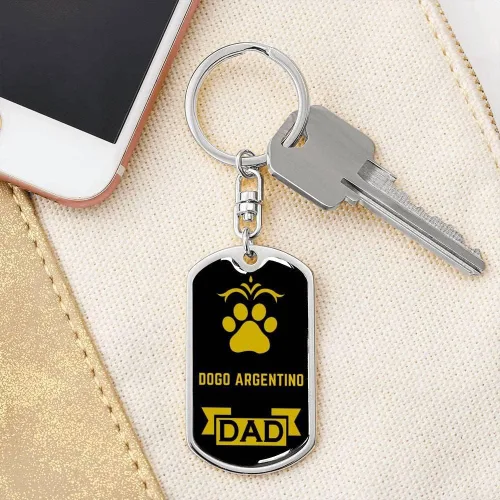 Vista 7 de Express Your Love Gifts Dogo Argentino Keychain Stainless Steel or 18k Gold