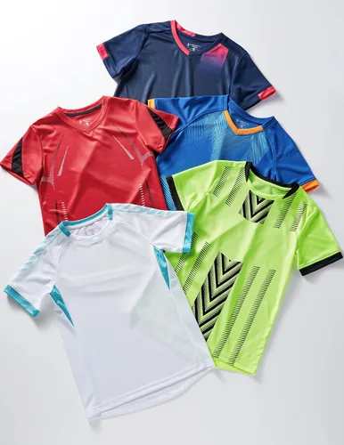 Vista 2 de Paquete de 5 camisetas deportivas para niños, camisetas de ajuste seco para niños, camisetas de manga corta, ropa deportiva a granel