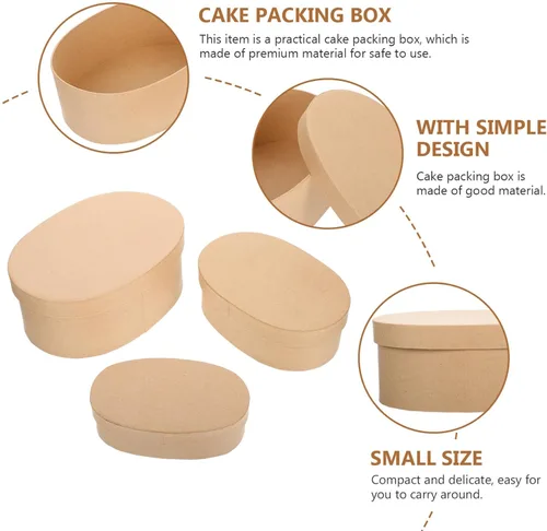Vista 5 de Hemoton 3 cajas de regalo de papel kraft con tapas, forma ovalada, cajas de recuerdos de fiesta, golosinas, postres para fiestas, bodas, cumpleaños