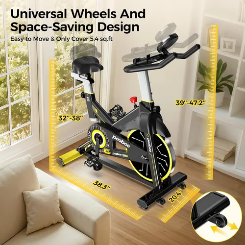 Vista 8 de Stationary Exercise Bike for home, Magnetic Resistance, Silence & Smart App Negro Amarillo