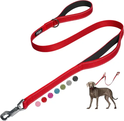 Vista 11 de Fida Correa resistente de 4 pies para perro con 2 cómodas asas acolchadas, asa de tráfico y gancho avanzado de fácil presión, correa reflectante